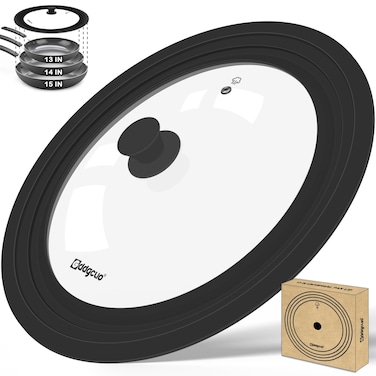 GDDGCUO Universal Pan Lids, Large Silicone Pot lids for Pots, Pans &amp; Skillets - Fits 13", 14" &amp; 15" Diameter Cookware, Frying Pan lid, Dishwasher Safe, Black