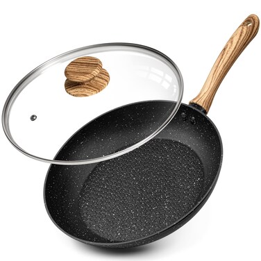 MICHELANGELO Nonstick Frying Pan with Lid, 10 Inch Frying Pan with Nonstick Honeycomb Coating, Nonstick Fry Pan with Lid, Healthy &amp; Non-Toxic Fry Pan, Granite Frying Pan, Induction Compatible