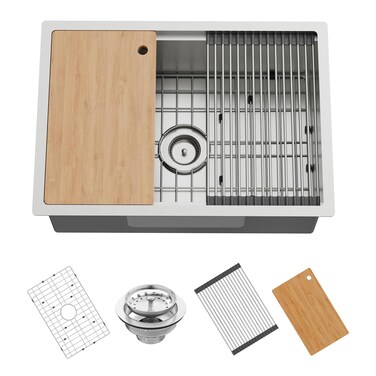 Kitchen Sink Workstation,32"x19" Stainless Steel Undermount Single Bowl Kitchen Sink Built-in Ledge Drop In Workstation Sink Design For Placing/Sliding Accessories-Cutting Board,Drying Rack,Colander