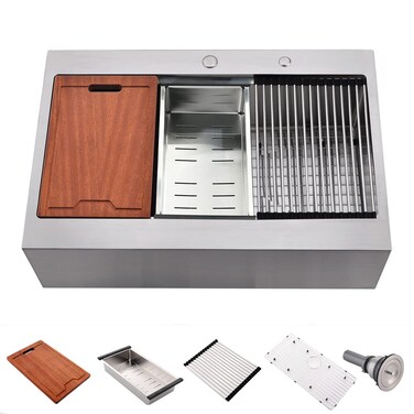 33 Inch Farmhouse Drop In Kitchen Sink Workstation Stainless Steel - 33X22 inch Drop In Apron Front Farmhouse Sink Workstation Kitchen Sink Single Bowl 16 Gauge Stainless Steel Farm Sink&acirc;&euro;&brvbar;