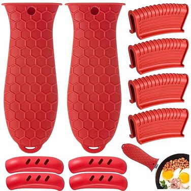 10Pcs Cast Iron Handle Cover, Silicone Hot Handle Holder, Heat Resistant Cast Iron Skillet Covers Potholder for Frying Pans and Griddles Kitchen Supplies