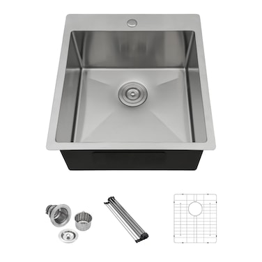 Lordear 18x20x10 inch Drop in Kitchen Sink Topmount Bar Sink 16 Gauge Single Bowl Stainless Steel Bar Sink Kitchen Sinks Outdoor Sink