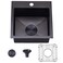 VAPSINT 15 x 15 Inch Drop In Black Bar Sink, Single Bowl Topmount Handmade Gunmetal Black Wet Bar Sink Prep Sink RV Sink, 16 Guage Stainless Steel Outdoor Small Kitchen Sink with Grid &amp; Drain
