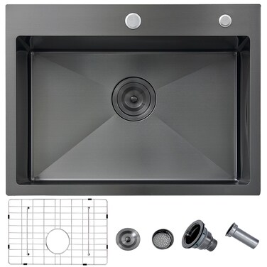 HOTIS 32 X 18 Inch black Kitchen Sink Undermount, Single Bowl Stainless Steel Workstation Sink, Top mount Sink 16 Gauge 9 Inch Deep Handmade Kitchen Sinks with Accessories