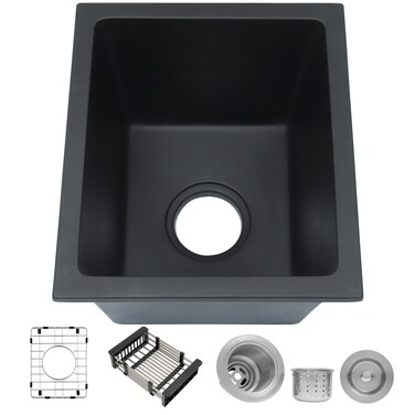 MILOSEN Black Bar Sink 13&Atilde;&mdash;15 Inch, Undermount Granite Composite RV Kitchen Sink, Small Single Bow Prep Kitchen Sink with Accessories, Quartz Sink