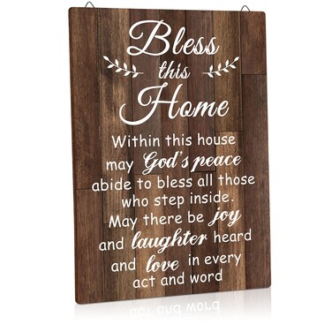 Yalikop House Warming Gifts New Home Bless This Home Wall Decor House Blessing Plaque Farmhouse Entryway Sign Wood Rustic Sign for Living Room Bedroom Homeowner Gift Decor(13.8 x 11 Inches,Brown)
