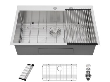 Dcolora 36 Inch Large Drop In Kitchen Sink 16 Gauge Stainless Steel Top mount Sinks Deep Single Bowl Sink Above Counter, Round Corner, 36"x22"x10", DC-T7761