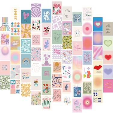 TRAMIN Danish Pastel Wall Art, 70pcs Aesthetic Pictures for Bedroom Decor, Cute Room Decor for Teen Girls