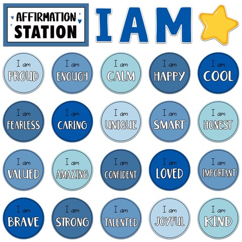 Weekgrat Blue Summer and Winter Affirmation Station Bulletin Board Set Motivational Posters Classroom Mirror Growth Mindset Decor Positive Affirmations Accents Cutouts for School Office Home
