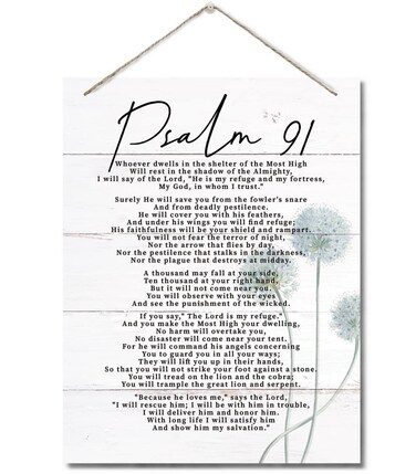 Psalms 91 Christian Inspirational Quote Decor Sign, Spiritual Wall Decor Sign, Hanging Printed Wall Plaque Wood Signs, Home Office Decor, Motivational Christian Family Home Decor Saying 10X7.8inch