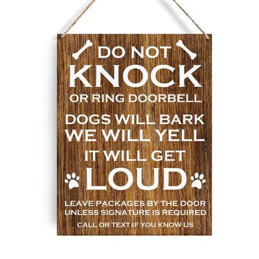 GUDIAO Dog Lovers Signs Wall Decor Rustic Do Not Knock or Ring Doorbell Dogs Will Bark Wooden Hanging Sign Decoration for Home Door 8 x 10