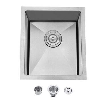 Hotis Bar Sink Undermount, 13 X 15 Inch Brush Nickel Small Rv Kitchen Sink, Stainless Steel Handmade Single Bowl Outdoor Wet Bar Prep Sink With Strainer