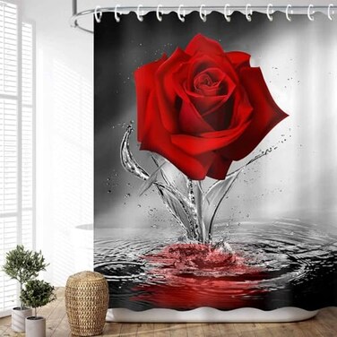 JAWO Rose Shower Curtain, Romantic Floral Blossom Red Rose Reflection on Water, Fabric Bath Curtain, Black and Red Bathroom Curtain, Machine Washable 72X72Inches