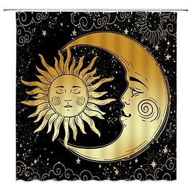 UEAUUN Sun Moon Shower Curtain Burning Sun Stars Mandala Celestial Fantasy Universe Starry Sky Galaxy Boho Medallion Mystic Chic Art Fabric Bathroom Curtains Decor Set with Hooks70x70