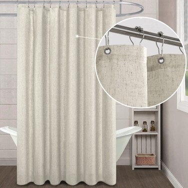 Textured Fabric Shower Curtain Liner Set with Hooks Waterproof Luxury Natural Linen Neutral Tone Burlap Woven Look Vintage Country Style Rustic Shower Curtains for Bathroom,Tan Beige,72x72 Inch