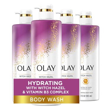 Olay Moisturizing Body Wash for Women with Witch Hazel and Vitamin B3, 20 fl oz (Pack of 4)