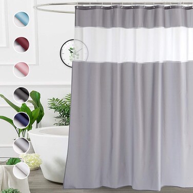 UFRIDAY Shower Curtain Grey and White 72 x 72 Inch, Fabric Shower Curtain with Window.Shower Curtain for Bathroom and Bathtubs,Machine Washable, Hotel Quality