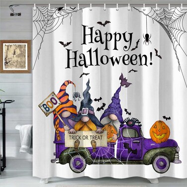 ICTEISOM Halloween Gnomes Shower Curtain for Bathroom, Fall Autumn Boo Pumpkin Truck Farmhouse Bathroom Decor Bathtub Curtains with Hooks Set, 72 x 72 Inch