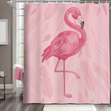 Pink Shower Curtain, Cute Flamingo Shower Curtains, Modern Art Boho Bath Curtains, Pink Bathroom Accessories Set 71x71 Inches