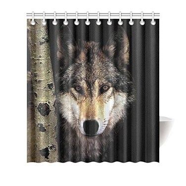 CTIGERS Animal Shower Curtain Cool Wolf Birch Tree Polyester Fabric Bathroom Decor 66 x 72 Inch