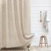 Siiluminisoy Extra Long Boho Shower Curtain, Woven Fabric 84 in Beige Shower Curtain, 72 x 84, Tufted Chevron Striped Modern Chic Textured Minimalist Bathroom Shower Curtain