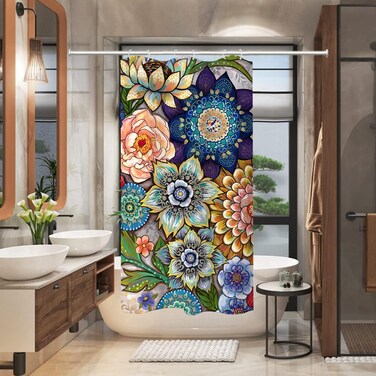 Neasow Boho Floral Shower Curtains for Bathroom, Bright Fabric Blossom Shower Curtain, Multi Color 36"&Atilde;&mdash;72