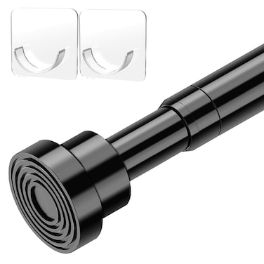 MOEROTER Spring Tension Rod Adjustable 33 to 45 inch Small Curtian Rod No Drilling Black Tension Rod 5/8" Non-Slip Expandable Pressure Spring Loaded Curtain Tension Rod for Windows, Doors, Closet