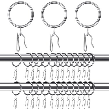 Qunclay 100 Set 1.26 Inch Metal Curtain Rings with Eyelets Curtain Hooks for Drapes and Metal Curtain Drapery Pin Hooks for Window Door Shower Curtain Rings (Silver)