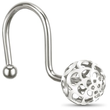 Chictie Nickel Shower Curtain Hooks - Decorative Shower Curtain Rings,Set of 12 Silver Metal Rustproof Shower Hangers for Bathroom Curtains Rods Hollow Ball Design