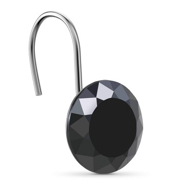 CHICTIE Black Shower Curtain Hooks Rings Crystal,Diamond Decorative Shower Curtain Hooks,Set of 12 Stainless Steel Rust-Proof Round Rhinestones Shower Rings Hangers for Bathroom