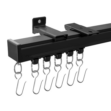 MaKefeile Ceiling Curtain Tracks Ceiling Mounted Heavy-Duty Curtains Rails Room Divider Curtain Track for Living Bedroom Shower Privacy RV Garage Divider Track and Hooks, Black 15ft.