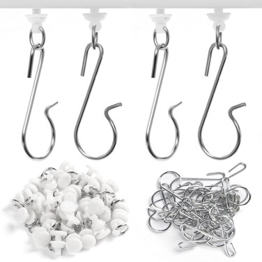 60 Pieces Shower Curtain Pack of 30 Pieces Hooks and 30 Pieces Gliders for Tracks and Rails, White(Classic Style,)
