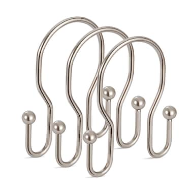 12 Pack Double Shower Curtain Hooks Rings, TENOVEL Double Sided Shower Curtain Hooks Rust Proof for Shower Curtain, Stainless Steel Bathroom Shower Hangers Rings for Shower Rods, Brushed Nickel