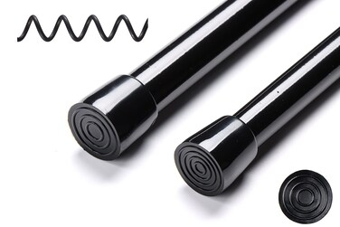 Blu-Pier Tech 2 Pack 5/8" Heavy Duty Spring Tension Rod, RV Tension Bars, Cupboard Rod Black 28 to 43 Inch,Black