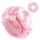 Satin Bonnet for Women, Silk Hair Bonnet for Sleeping Night Sleeping Cap with Tie Band and Scrunchies, Soft Hair Bonnet for Curly Hair Braid(Pink)