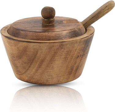 Decorative Wooden Sugar Bowl &amp; Spoon With Lid Wide Mouth Candy Treat Jar Spice Jar Holder Condiment Nuts Serving Bowl Pot Salt Spice Herb Loose Leaf Tea Storage Container Novelty Home &amp; Kitchen