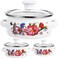 Enamel Stock Pot with Lid, 3pcs Retro Flower Stew Bean Cooking Pots Enamelware Pasta Pots, Flat Bottom Soup Pot with Dural Handle for Cookers Gas Stove, Dishwasher Safe (Diameter: 8/7/6inches)