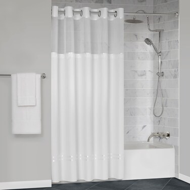 Manchester Mills Protect360&Acirc;&deg; Satin White Ribbon Hook Free Shower Curtain - Microban Product Protection, Water Repellent, Snap-On Liner, Hems with Magnets, 72"X72", White