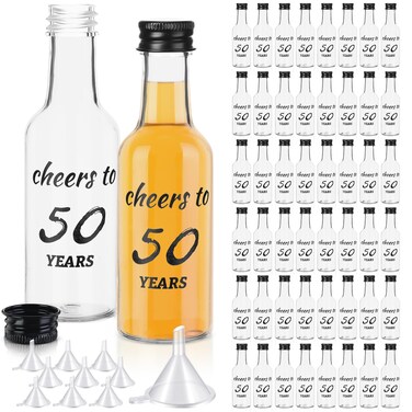 Bokon 50 Pcs Cheers to 50 Years Mini Liquor Bottles 1.7 oz Mini Wine Bottles for Guests Women Men 50th Birthday Anniversary Wedding Celebration Party Favors