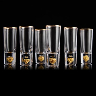 DUJUST Crystal Shot Glasses (2oz), Shot Glass Set Decorated with 24K Gold Leaf Flakes, Cool &amp; Cute Shot Cups, BPA-Free &amp; Lead-Free, Perfect for D&Atilde;&copy;cor &amp; Collection, Gift Choices - 6 pcs