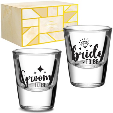 Onebttl Engagement Gifts for Couples, Unique Newly Engaged Gifts, Shot Glass Set, Fiance Fiancee Gifts for Future Mr &amp; Mrs,1.5 oz (45 ml) - Groom/Bride to Be
