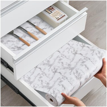 ALIUNI Drawer and Shelf Liner, Non-Slip Kitchen Cabinet Liners Non-Adhesive Thick Strong Grip Waterproof Washable Mats Protect Dresser Shelves Cupboard Bathroom Cabinets, White Marble, 12 in X 10 FT
