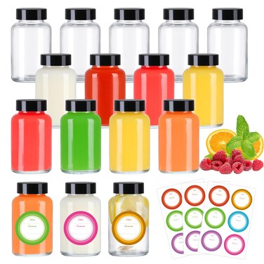 STARSIDE 4 oz Glass Ginger Shots Bottles with Caps,16 pack 120 ml Juice Shot Bottles,Leakproof Small Glass Bottles with Lids for Ginger,Beverages