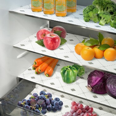 Refrigerator Liners Non-Slip 12IN x 12FT Roll, Absorbent Fridge Liners Machine Washable Refrigerator Mats Keep Food Fresh Mats, No Adhesive Refrigerator Shelf Liner for Glass Shelves