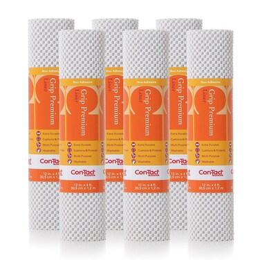 Con-Tact Brand Grip Premium Shelf Liner, Thick and Non-Adhesive Drawer Liner, Multi-Purpose and Easy to Use, 12" x 4', Bright White, Pack of 6