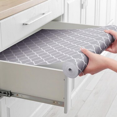 Glotoch Non Adhesive Shelf Liners for Kitchen Cabinets,17.5in x 30FT Drawer Liners for Kitchen,Non Slip Shelf Liner Waterproof Contact Paper for Cabinets and Drawers, Pantry, EVA Wire Shelf Liner,Gray