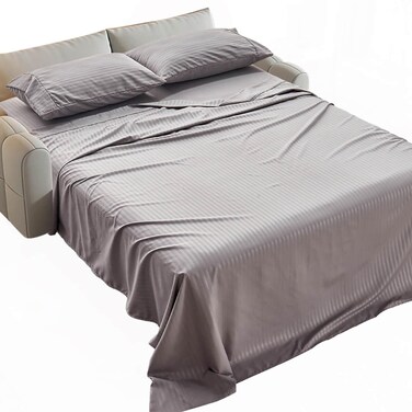 Kingnex Striped Sofa Bed Sheets Queen for Sleeper Sofa Bed with 4-6 Deep Soft Brushed 1800 Microfiber 4 Piece Bedding Set (60"x74"x6") Grey