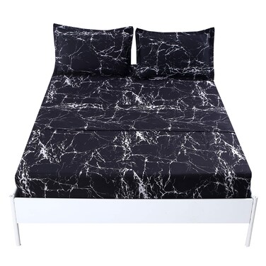 MAG Black Marble, Super Soft Microfiber Bed Sheet 4PC, Marble Bedding Sheet Set Included 1 Fitted Sheet with 2 Pillowcases, 14 Inches Deep (Twin, Black)