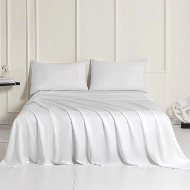 Sophia &amp; William 100% Tencel Lyocell Queen Sheet Set - 4 Pieces, Extra Soft and Cooling Bed Sheet Set Derived from Eucalyptus, White - with 2 Pillowcases &amp; 1 Deep Pocket Fitted Sheet
