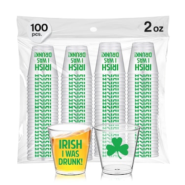 Irish I was Drunk - St Patrick's Day Plastic Shot Glasses Disposable - 2oz Green St Patty's Day Shot Glasses, Set of 100 St. Patrick Day Drinking Glasses, Irish Gifts Shot Glasses